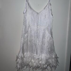 White Feather Flapper Sequin Dress